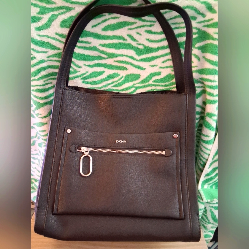 DKNY Black Shoulder Bag with Silver Accents